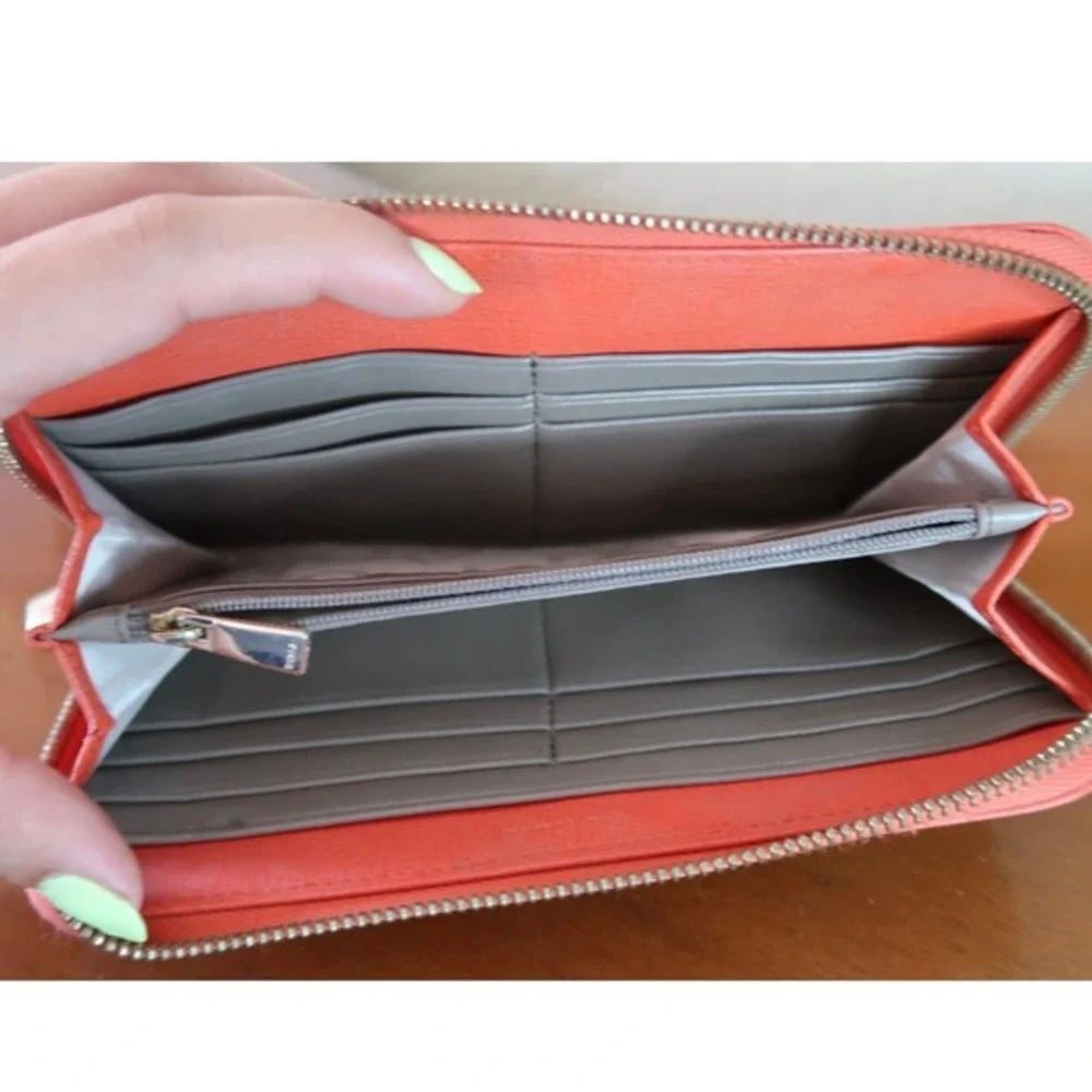 Furla‎ orange zip around wallet
